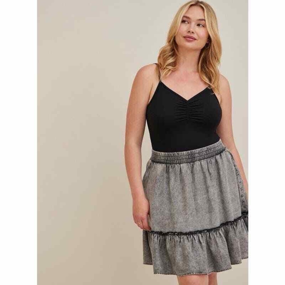 Torrid Size 3 Black Chambray Ruffle Mini Skirt NWT